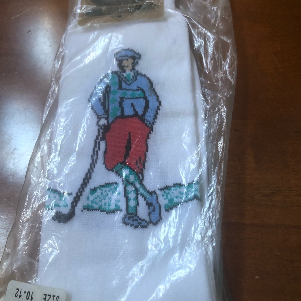 Vintage White Novelty Golf Player Crew Socks